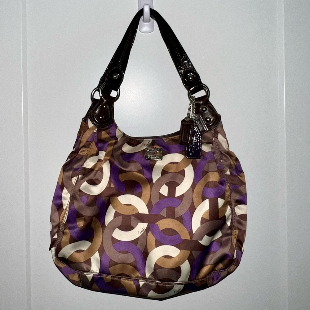 Coach Purple and Brown Patterned Hobo Bag & Wallet - Picture 2 of 11